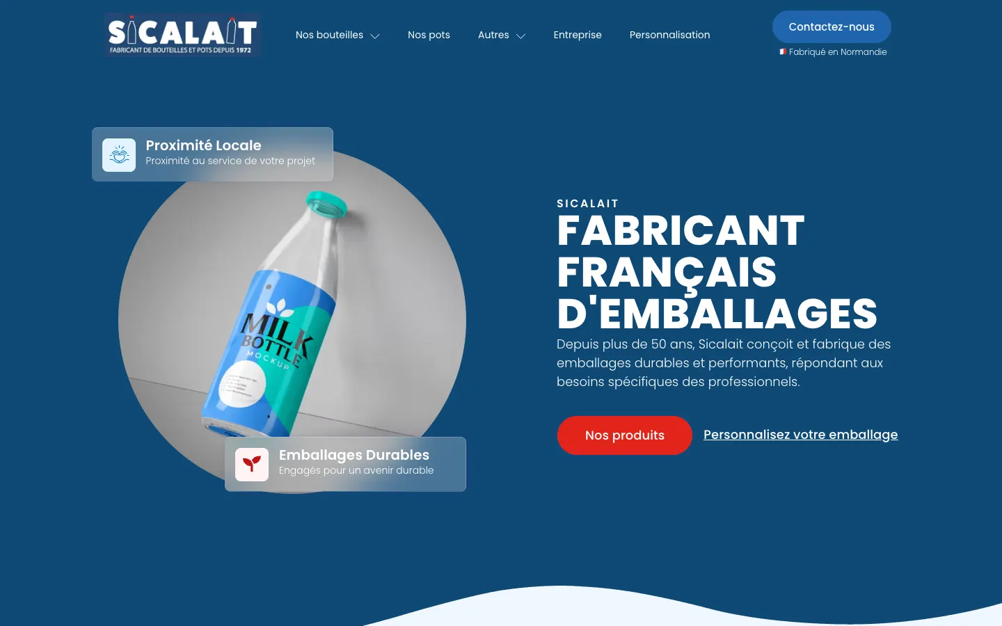 Page d’accueil du site Sicalait Emballage
