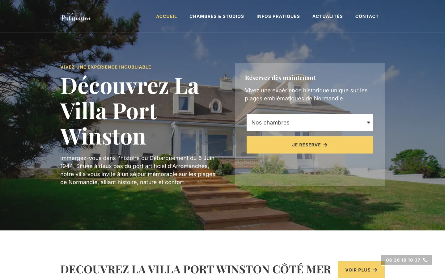 Page d’accueil du site Villa Port Winston